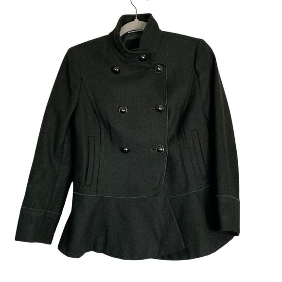 BANANA REPUBLIC Italian Melton Wool-Blend Peplum-Hem Coat Military Size XS - Picture 3 of 9